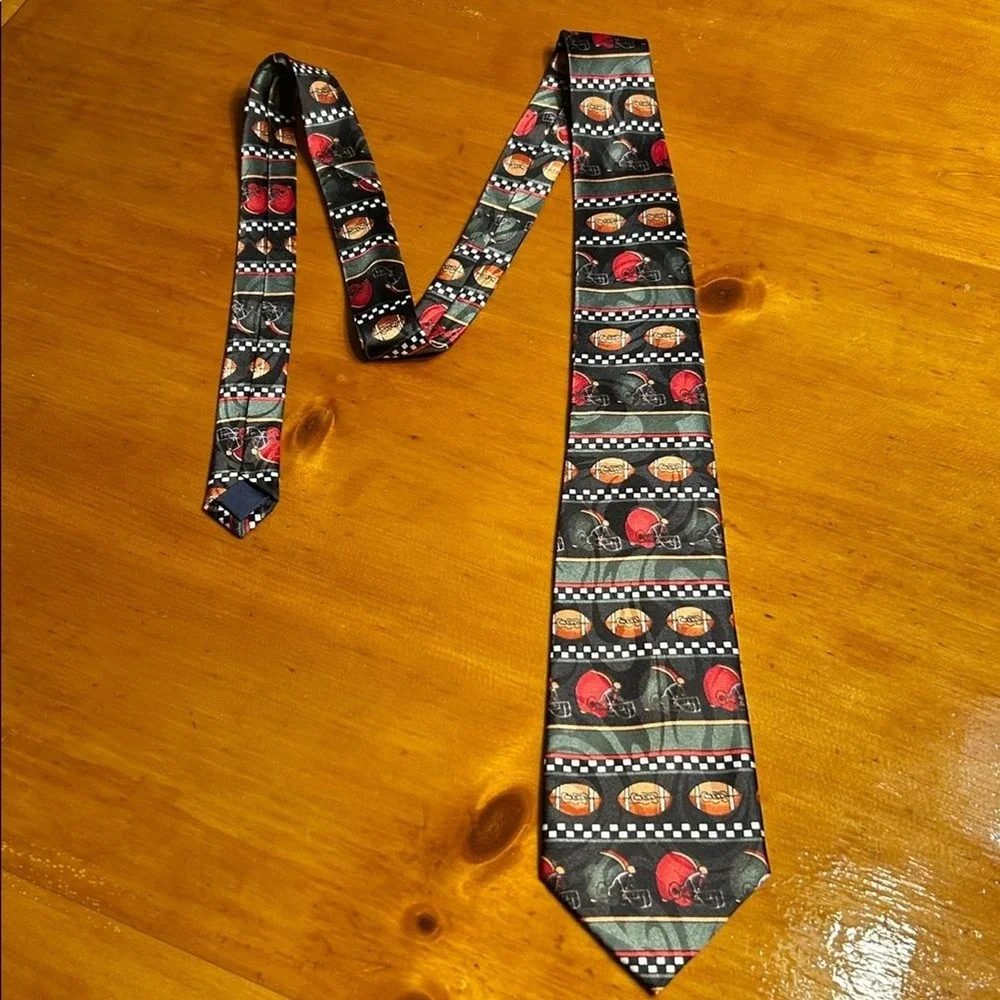 Steven Harris Football Helmet Novelty Tie Red Black Green Checkered Handmade 90s
